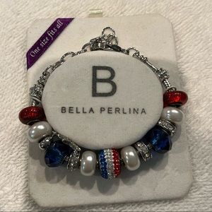 New Bella Perlina red white and blue bead silver tone bracelet